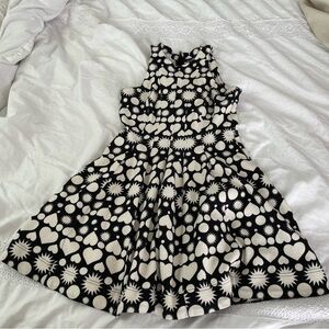 Maeve Sz 6 Anthropologie Black Heart Geometric Print Mini Dress Fit Flare Skater